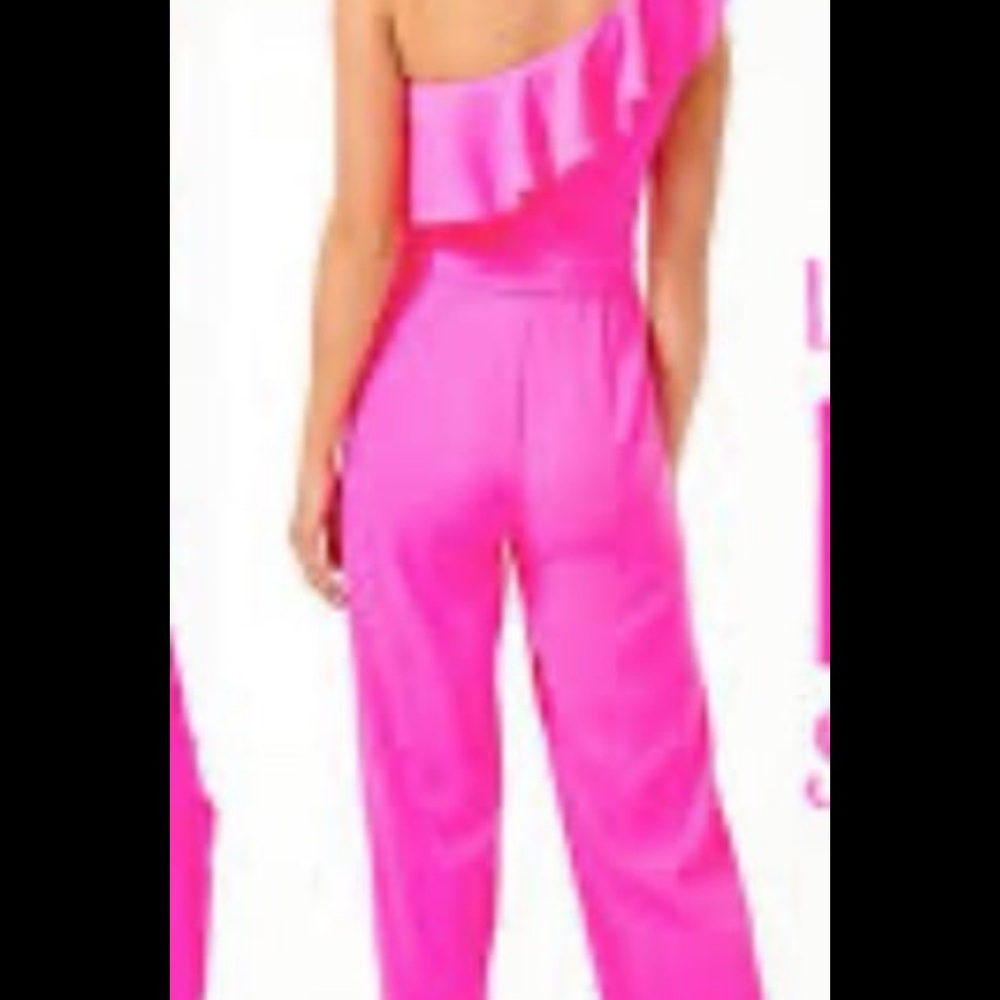 Lilly Pulitzer Hot Pink One-Shoulder Ruffle Jumpsuit - Picture 2 of 11